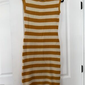 Elegant Striped Midi Dress - Mustard and Cream